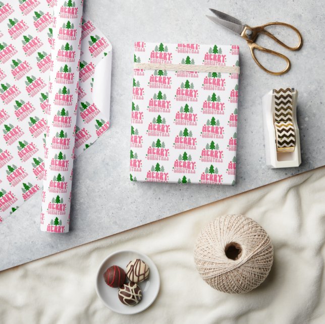 Papel De Presente Feliz Natal Rosa (Artesanato)