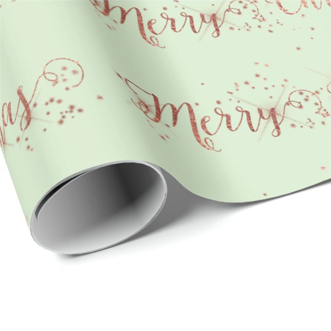 Papel De Presente Feliz Natal - Rosa Dourado Mint Green Pastel (Ponta do rolo)