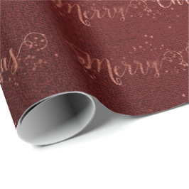 Papel De Presente Feliz Natal - Rosa Dourado Ombre Burgundy