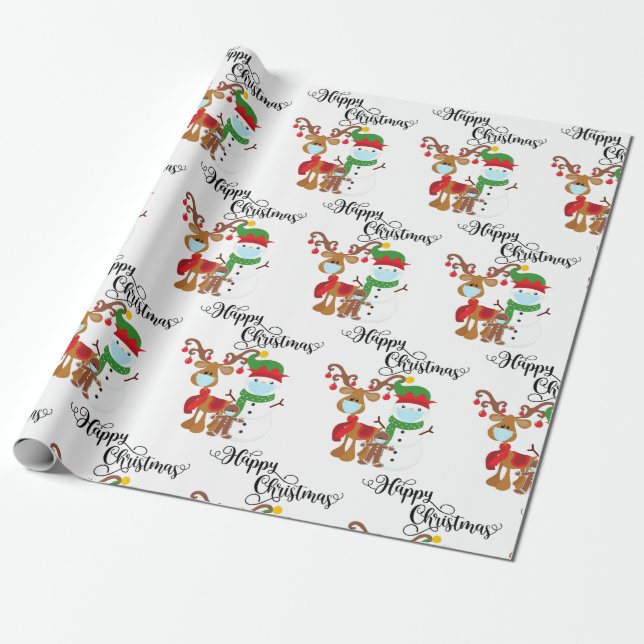 Papel De Presente Feliz Natal Rudolph 2020 Covid Snowman (Desenrolado)