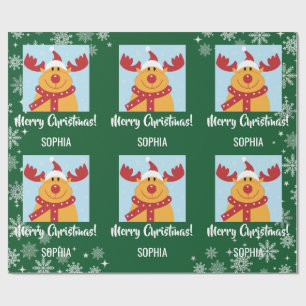 Papel De Presente Feliz Natal Rudolph Reindeer Personalize Nome