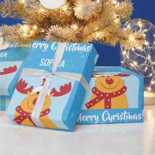 Papel De Presente Feliz Natal Rudolph Reindeer Personalize Nome