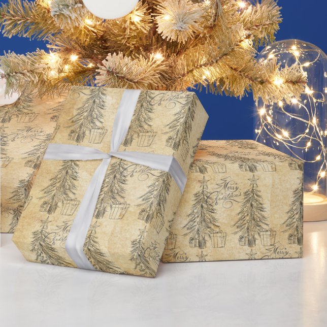 Papel De Presente Feliz Natal Rustic Paper Pine Trees (Feriados)