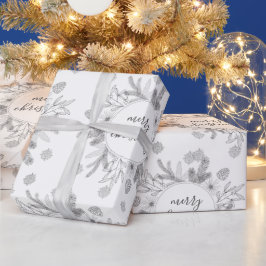 Papel De Presente Feliz Natal Rústico Com Ramos De Pinheiro E Azevin