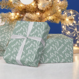 Papel De Presente Feliz Natal - Sage Green