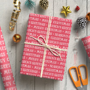 Papel De Presente Feliz Natal saudações White e Red Patterno