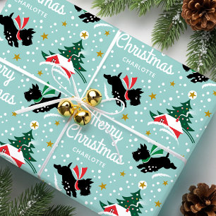Papel De Presente Feliz Natal Scottie Dog Snow Fun Name Mint