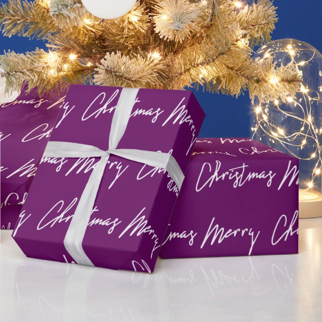 Papel De Presente Feliz Natal Script Purple White Seasonal Winter (Feriados)