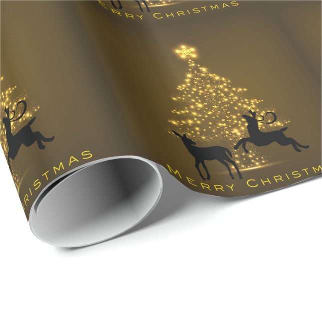 Papel De Presente Feliz Natal Silhouette Deer e Ouro (Ponta do rolo)