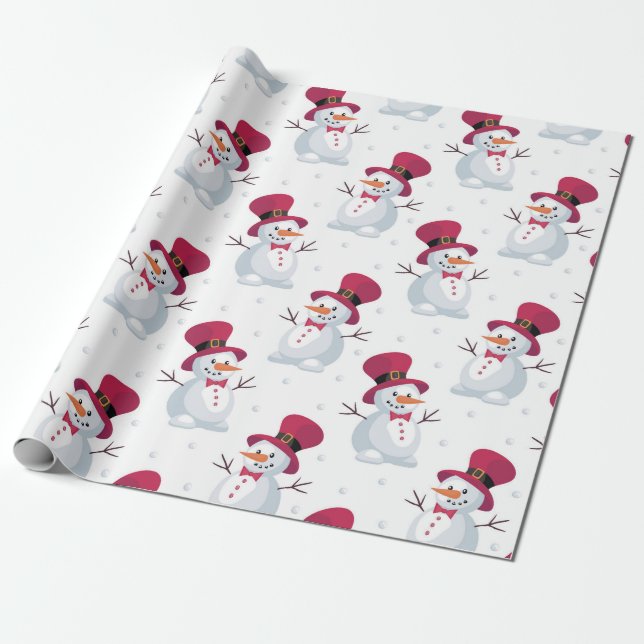 Papel De Presente Feliz Natal Snowman a cair na neve (Desenrolado)