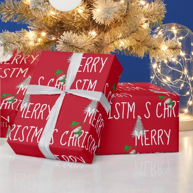 Papel De Presente Feliz Natal Snowman e Árvore (Feriados)