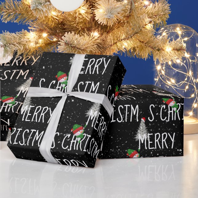 Papel De Presente Feliz Natal Snowman e Árvore em Flocos de Neve (Feriados)