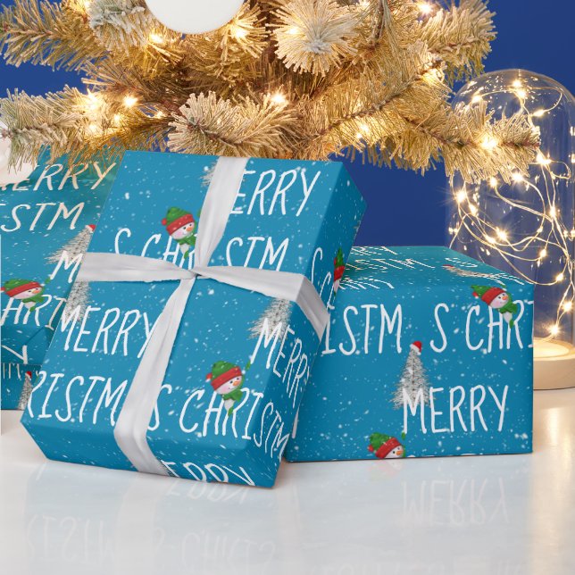 Papel De Presente Feliz Natal Snowman e Árvore em Flocos de Neve (Feriados)