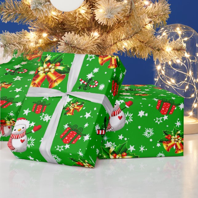 Papel De Presente Feliz Natal Snowman Sininho Verde (Feriados)