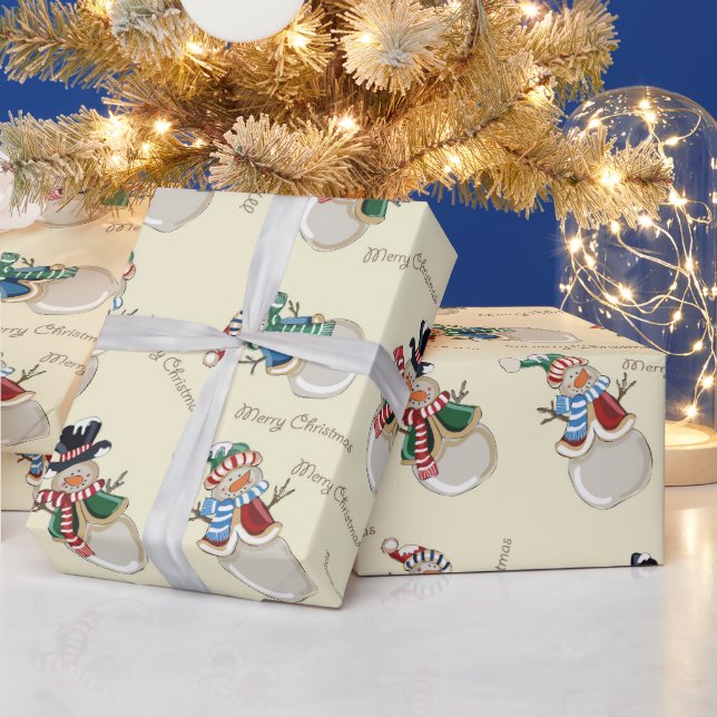 Papel De Presente Feliz Natal Snowmen (Feriados)