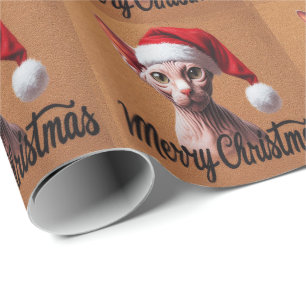 Papel De Presente Feliz Natal Sphynx Cat, Papais noeis Xmas Sphynx