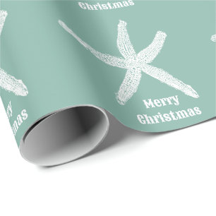 Papel De Presente Feliz Natal Starfish Green Beach Trendy Personaliz