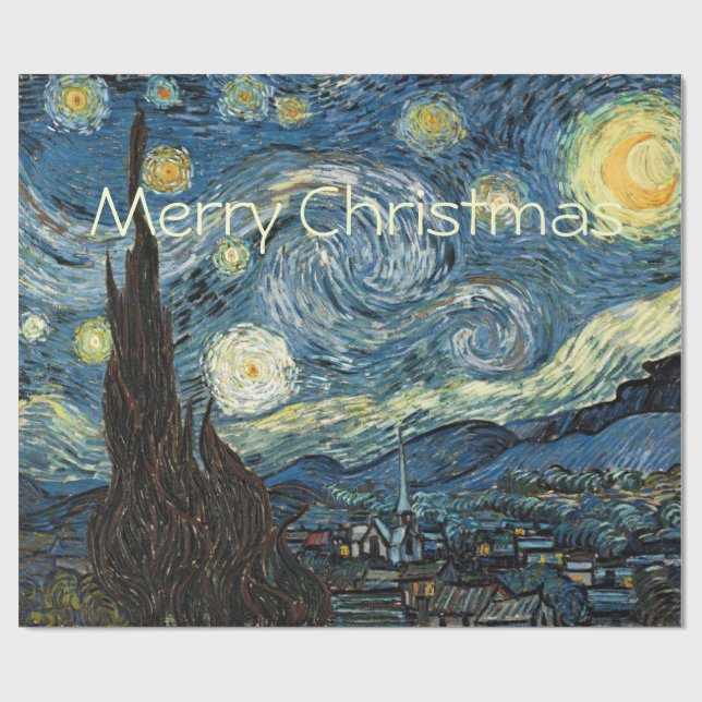 Papel De Presente Feliz Natal Starry Night por Vincent van Gogh. (Aberto)