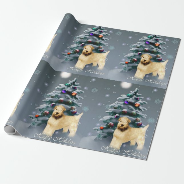 Papel De Presente Feliz Natal Terrier com Rodas Revestidas (Desenrolado)