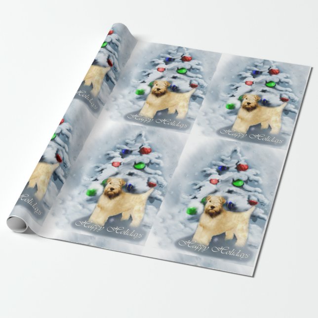 Papel De Presente Feliz Natal Terrier com Rodas Revestidas (Desenrolado)