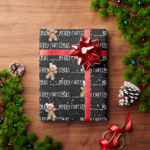 Papel De Presente FELIZ NATAL Texto Com Homem de Biscoito