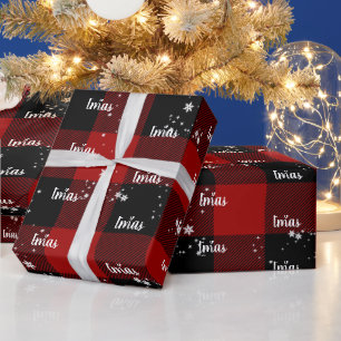 Papel De Presente Feliz Natal Texto Em Flocos De Neve Em Xadrez