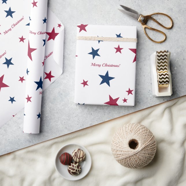 Papel De Presente Feliz Natal! Texto Personalizado Vermelho, Estrela (Artesanato)
