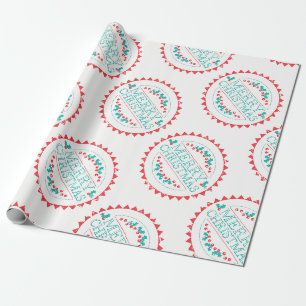 Papel De Presente Feliz Natal Tipografia de Carimbo de Giz Aqua e Ve