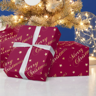 Papel De Presente Feliz Natal Tons Dourados Estrelas Elegante Borgon
