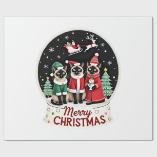 Papel De Presente Feliz Natal Três Santa Elfo Rena Siamês C