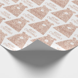 Papel De Presente Feliz Natal Urso Branco Rosa Rosa Dourada Brilhant