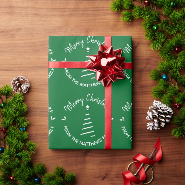 Papel De Presente Feliz Natal Verde Do Nome Personalizado (Presente de Natal)