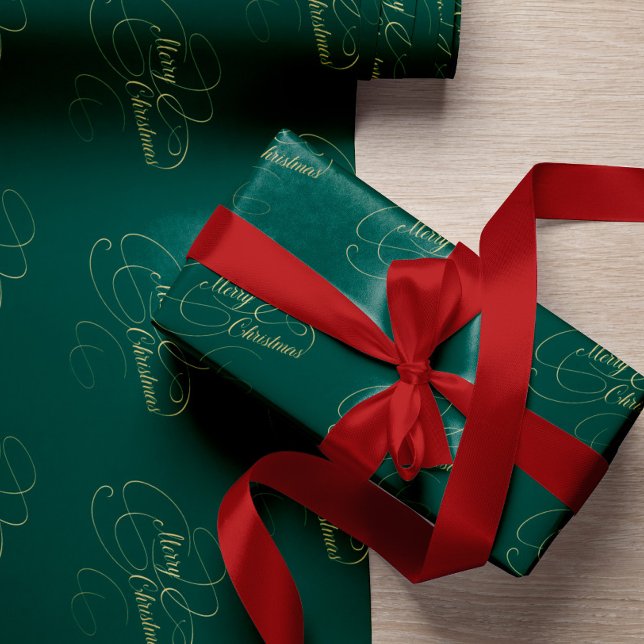 Papel De Presente Feliz Natal, verde e dourado, roteiro elegante (Criador carregado)