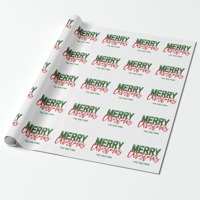Papel De Presente FELIZ NATAL verde VERMELHO personalizado do brilho (Desenrolado)