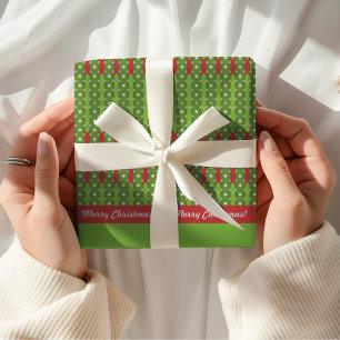 Papel De Presente Feliz Natal Verde Vermelho Retroativo
