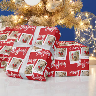 Papel De Presente Feliz Natal Vermelho Moderno 2 Foto de Cachorro