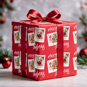 Papel De Presente Feliz Natal Vermelho Moderno 2 Foto de Cachorro
