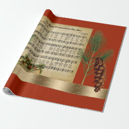 Papel De Presente Feliz Natal Vintage Music com Pine Boughs