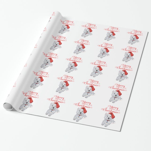 Papel De Presente Feliz Natal Westie (Desenrolado)