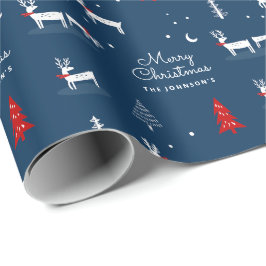 Papel De Presente Feliz Natal Woodland Personalizado Wrap