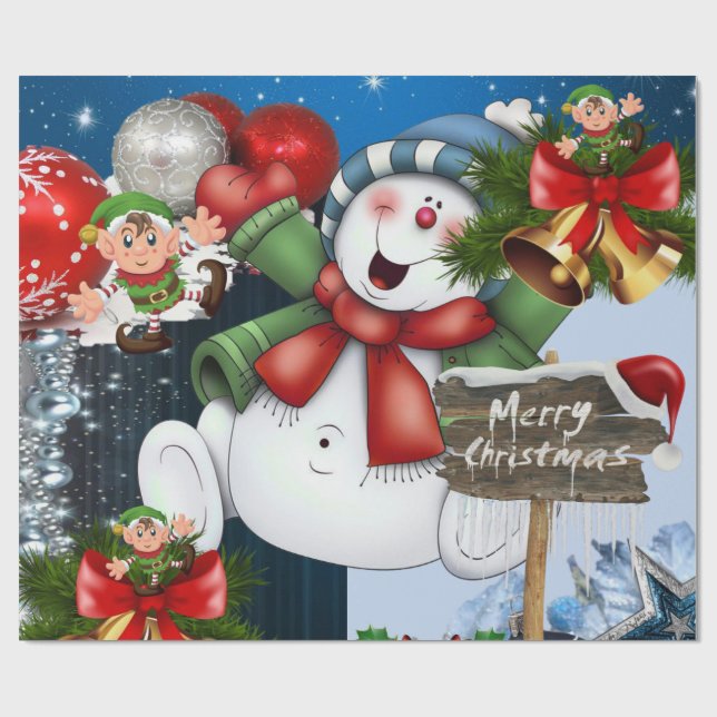 Papel De Presente Feliz Natal Wrapper Paper Elf Snowman (Aberto)
