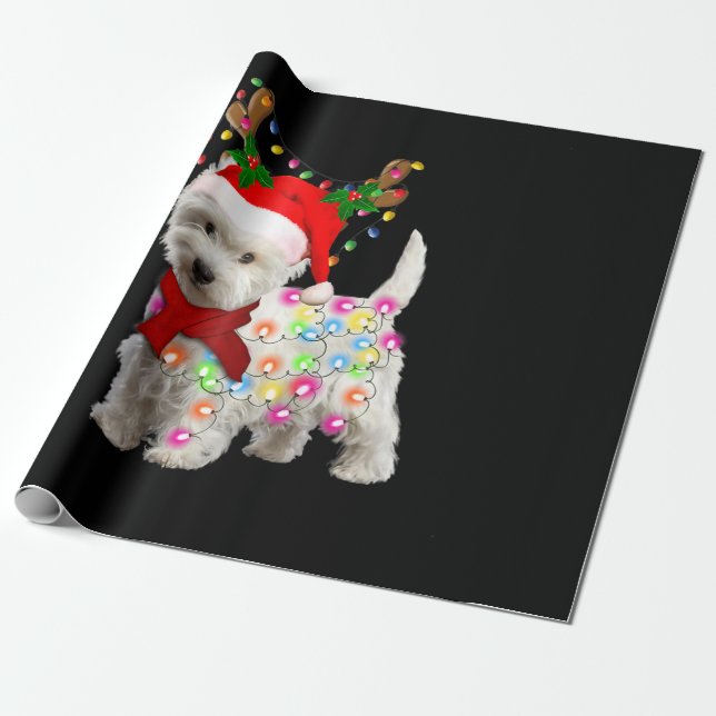 Papel De Presente Feliz Natal Xmas Westie Dog Reindeer Cosplay (Desenrolado)
