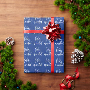 Papel De Presente Feliz Navidad Azul e Branco Natal