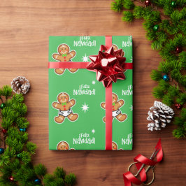 Papel De Presente Feliz Navidad! Bebê Gingerpão em verde editável