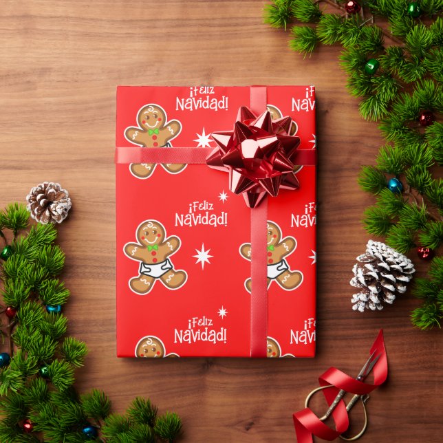 Papel De Presente Feliz Navidad! Bebê Gingerpão em Vermelho - Editáv (Presente de Natal)