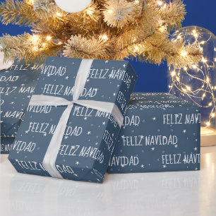 Papel De Presente Feliz Navidad com estrelas em azul