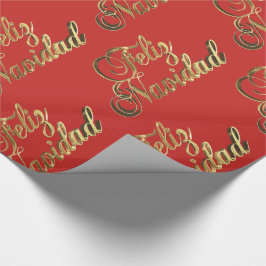 Papel De Presente Feliz Navidad Espanhola de Natal Vermelho e Dourad