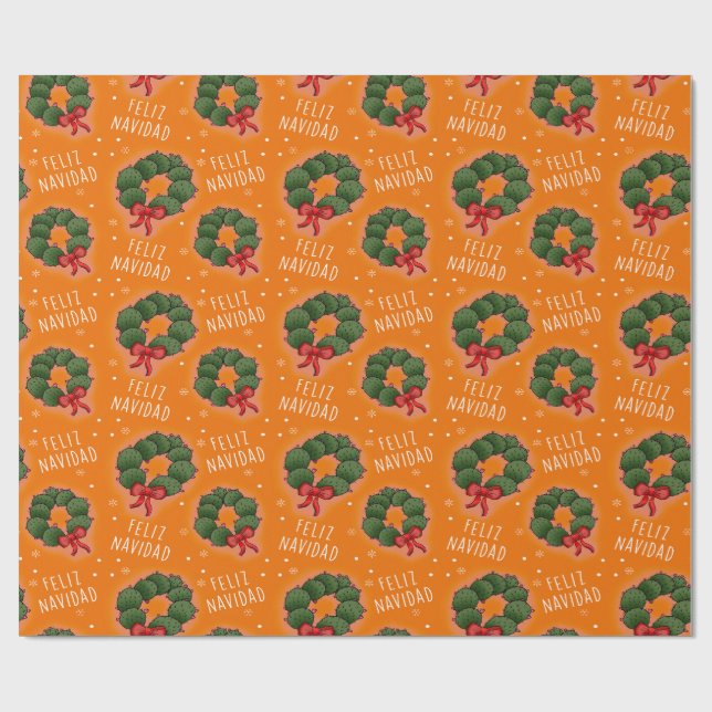 Papel De Presente Feliz Navidad Nopal Wreath Wrapping Paper (Aberto)