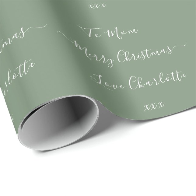Papel De Presente Feliz Nome De Natal Para Sage Green (Ponta do rolo)