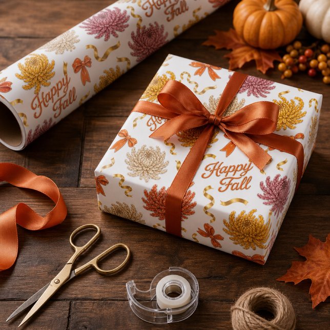 Papel De Presente Feliz Outono Crisântemo Floral de Outono Mums (Criador carregado)